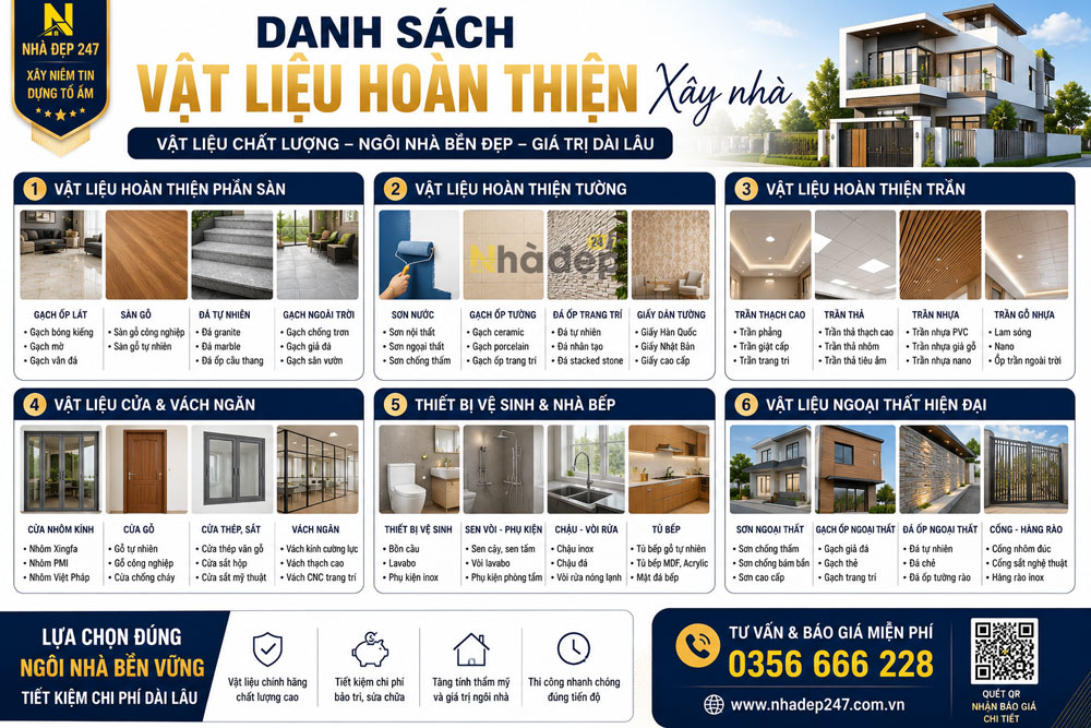 Danh sách vật liệu hoàn thiện