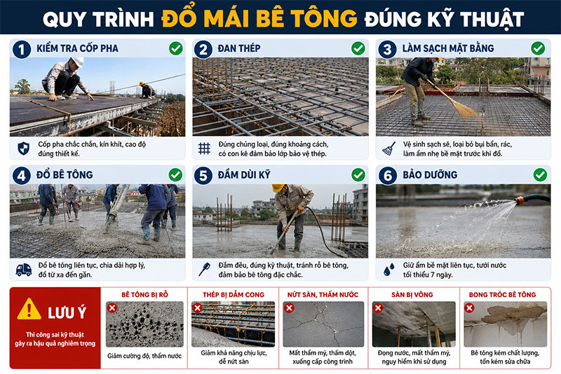 Quy trình đổ bê tông mái đúng kỹ thuật