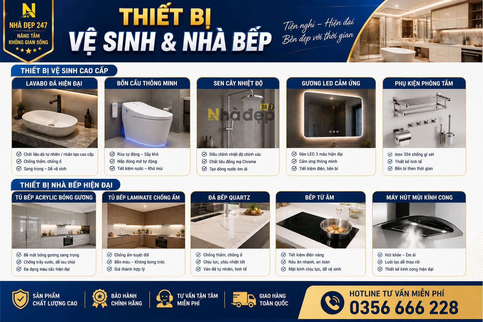 Danh sách các thiết bị vệ sinh và phòng bếp